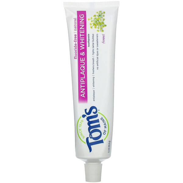 Natural Antiplaque & Whitening Toothpaste, Fluoride-Free, Fennel, 5.5 oz (155.9 g)
