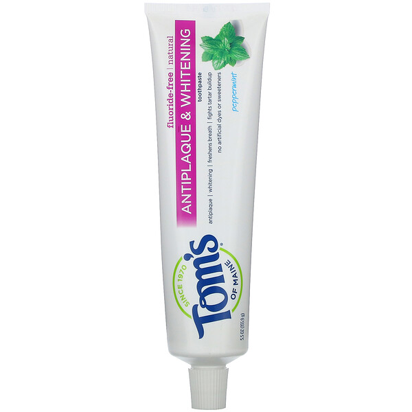 Natural Antiplaque & Whitening Toothpaste, Fluoride Free, Peppermint, 5.5 oz (155.9 g)
