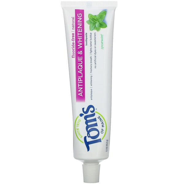 Natural Antiplaque & Whitening Toothpaste, Fluoride-Free, Spearmint, 5.5 oz (155.9 g)