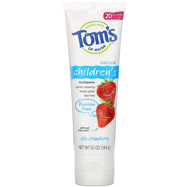 Tom's of Maine, 子ども用天然歯磨き粉、フッ化物不使用、シリーストロベリー、144g（5.1オンス）