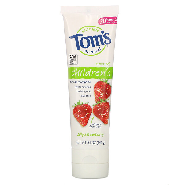 Tom's of Maine, 子ども用、フッ化物配合歯磨き粉、シリーストロベリー、144g（5.1オンス）