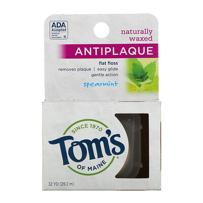 Tom's of Maine Naturally Waxed Antiplaque Flat Floss, Spearmint, 29.2 m (32 yd)