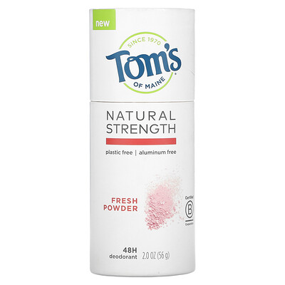 Купить Tom's of Maine Natural Strength 48H, дезодорант, без алюминия, свежий порошок, 56 г (2 унции)