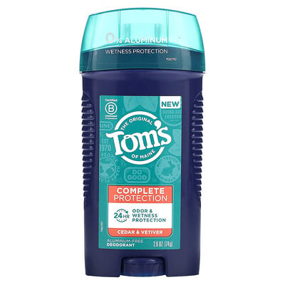 

Tom's of Maine, Complete Protection Aluminum-Free Deodorant, Cedar & Vetiver, 2.6 oz (74 g)