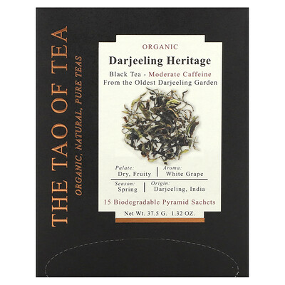 The Tao of Tea  Organic Darjeeling Heritage  Black Tea  15 Pyramid Sachets  1.32 oz (37.5 g)