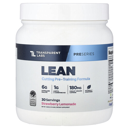 Transparent Labs, Pre Series, Lean Cutting Pre-Training Formula, Strawberry Lemonade, 0.94 lbs (426 g)