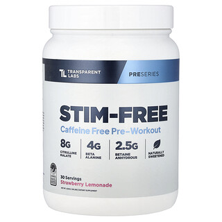 Transparent Labs, Pre Series, Stim-Free Caffeine Free Pre-Workout, Strawberry Lemonade, 1.38 lbs (624 g)