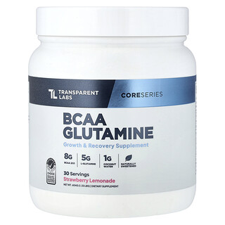 Transparent Labs, Core Series, BCAA y glutamina, Limonada de fresa, 604 g (1,33 lb)