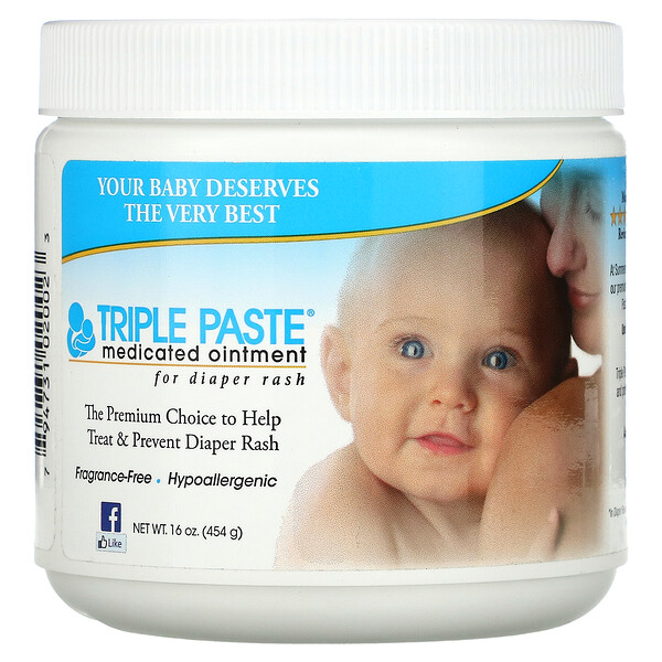 Triple Paste, Medicated Ointment For Diaper Rash, Fragrance-Free, 16 oz (454 g)