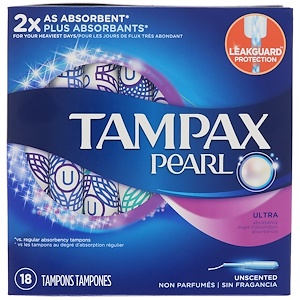 Tampax, Pearl Ultra, Unscented, 18 Tampons