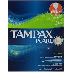 Tampax, Pearl, супер, без запаха, 18 тампонов