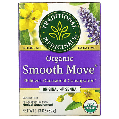 Купить Traditional Medicinals Organic Smooth Move, оригинальный с сенной, без кофеина, 16 чайных пакетиков, 32 г (1, 13 унции)