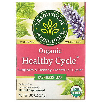 Traditional Medicinals Organic Healthy Cycle, листья малины, без кофеина, 16 чайных пакетиков, 24 г (0,85 унции)