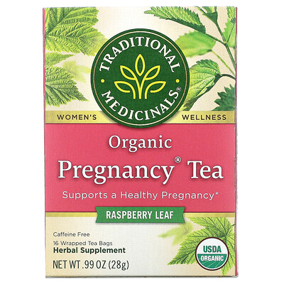 Traditional Medicinals органический чай для беременных, листья малины, без кофеина, 16 чайных пакетиков, 28 г (0,99 унции)