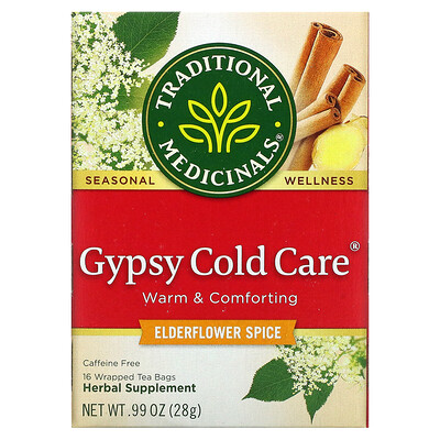Traditional Medicinals Gypsy Cold Care, специи из бузины, без кофеина, 16 чайных пакетиков в упаковке, 28 г (0,99 унции)