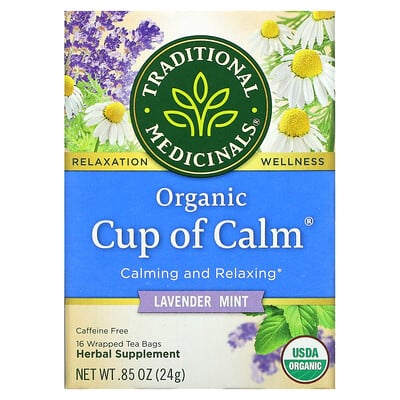 Traditional Medicinals Organic Cup of Calm, лаванда и мята, без кофеина, 16 чайных пакетиков в упаковке, 24 г (0,85 унции)