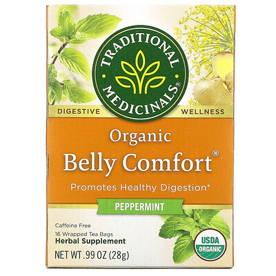 Купить Traditional Medicinals Organic Belly Comfort, перечная мята, без кофеина, 16 чайных пакетиков, 28 г (0, 99 унции)
