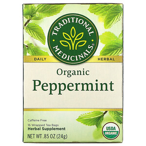 Отзывы о Традитионал Медисиналс, Organic Peppermint, Caffeine Free, 16 Wrapped Tea Bags, .85 oz (24 g)