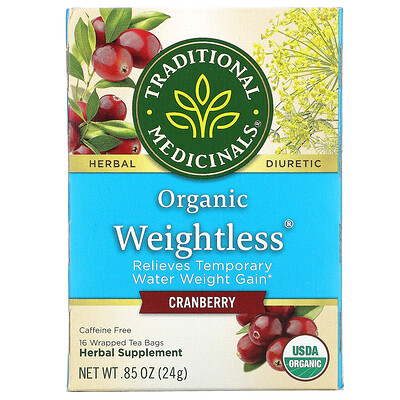 Купить Traditional Medicinals Organic Weightless, клюква, без кофеина, 16 чайных пакетиков, 24 г (0, 85 унции)