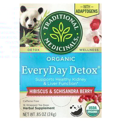 Traditional Medicinals  Organic EveryDay Detox®  Hibsicus & Schisandra Berry  Caffeine Free  16 Wrapped Tea Bags  0.85 oz (24 g)