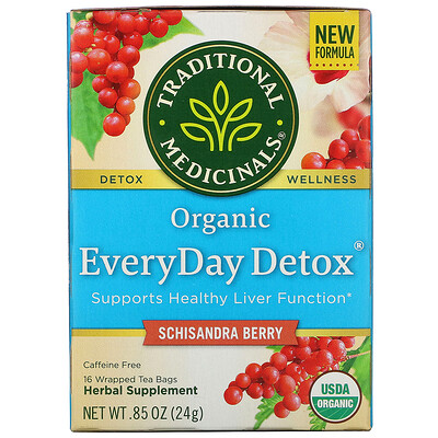 Traditional Medicinals Organic EveryDay Detox, Caffeine Free, Schisandra Berry, 16 Wrapped Tea Bags, .85 oz (24 g)