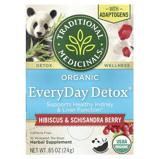Traditional Medicinals, オーガニックエブリデイDetox®、ハイビスカス＆チョウセンゴミシベリー、カフェインフリー、個包装ティーバッグ16袋、24g（0.85オンス）