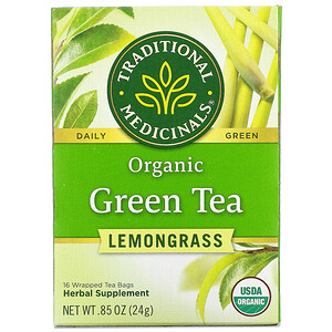 Отзывы о Традитионал Медисиналс, Organic Green Tea, Lemongrass, 16 Wrapped Tea Bags, .85 oz (24 g)