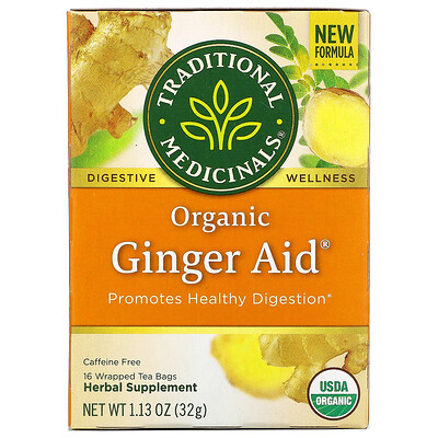 

Traditional Medicinals Ginger Aid, органический, (имбирь), без кофеина, 16 чайных пакетиков, 32 г (1,13 унции)