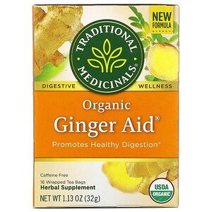 Отзывы о Традитионал Медисиналс, Organic Ginger Aid, Caffeine Free, 16 Wrapped Tea Bags, 1.13 oz (32 g)