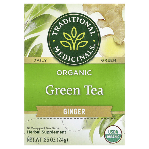 Traditional Medicinals, Organic Green Tea, Ginger, 16 Wrapped Tea Bags, 0.85 oz (24 g)