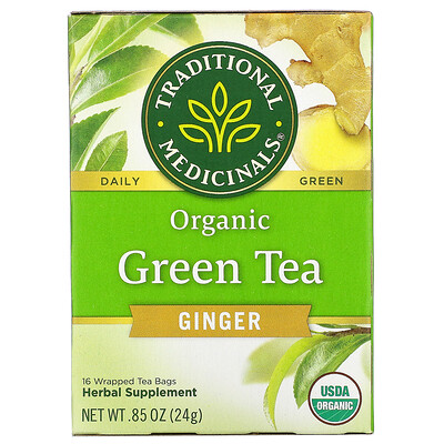 Traditional Medicinals органический зеленый чай, имбирь, 16 чайных пакетиков в упаковке, 24 г (0,85 унции)
