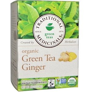 Traditional Medicinals, Органический зеленый чай с имбирем, 16 пакетиков, 0,85 унции (24 г)