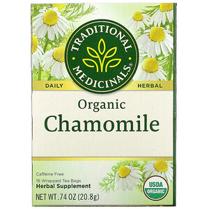 Отзывы о Традитионал Медисиналс, Organic Chamomile, Caffeine Free, 16 Wrapped Tea Bags, .74 oz (20.8 g)