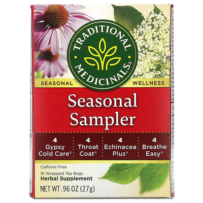 Traditional Medicinals Seasonal Sampler, без кофеина, 16 чайных пакетиков, 27 г (0,96 унции)