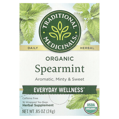 Traditional Medicinals  Organic Spearmint  Caffeine Free  16 Wrapped Tea Bags  0.85 oz (24 g)