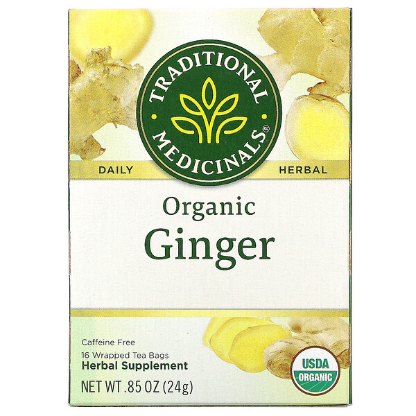 Traditional Medicinals‏, ג'ינג'ר אורגני, נטול קפאין, 16 תיונים, 24 גרם (0.85 אונקיות)