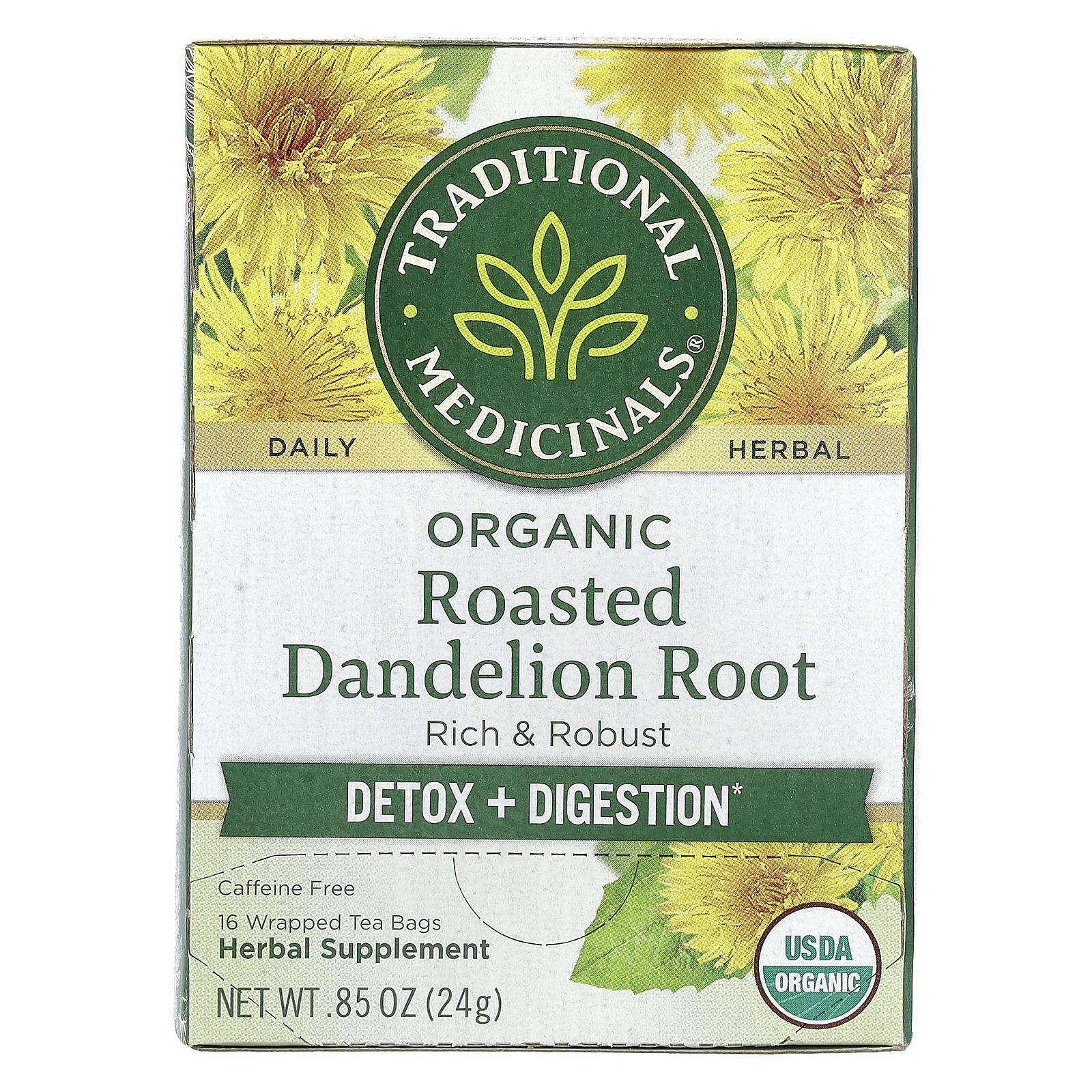 オーガニックローストタンポポ根、カフェインフリー、個包装ティー