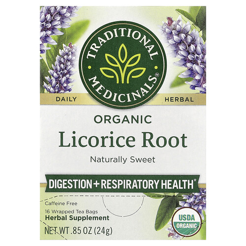 Traditional Medicinals Organic Licorice Root, Caffeine Free, 16 Wrapped Tea Bags, 0.85 oz (24 g)