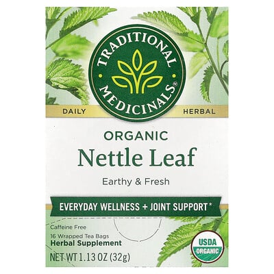 Product Image for Traditional Medicinals, Organic Nettle Leaf, Caffeine Free, 16 Wrapped Tea Bags, 1.13 oz (32 g)