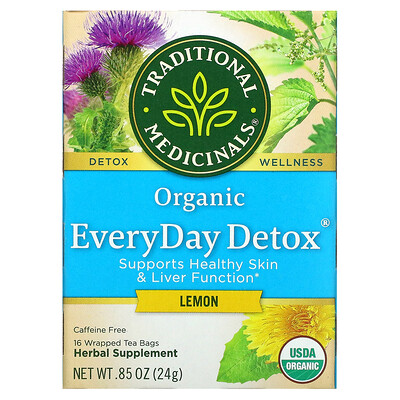 Traditional Medicinals Organic EveryDay Detox, лимон, без кофеина, 16 чайных пакетиков в упаковке, 24 г (0,85 унции)