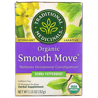 Traditional Medicinals, Organic Smooth Move, Senna Peppermint, Caffeine Free, 16 Wrapped Tea Bags, 1.13 oz (32 g)