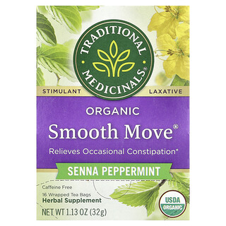 Traditional Medicinals, Smooth Move® biologique, Menthe poivrée biologique, Sans caféine, 16 sachets de thé emballés, 32 g