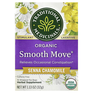 تراديشيونال ميديسينالز‏, Smooth Move®‎ العضوي لتخفيف الإمساك، شاي بابونج بالسنا، خالٍ من الكافيين، 16 كيس شاي مغلّف، 1.13 أونصة (32 جم)