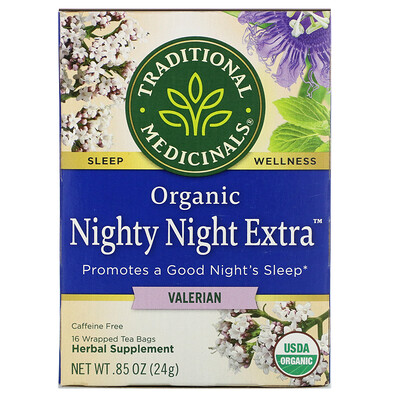Traditional Medicinals Organic Nighty Night Extra Tea, Valerian, 16 Wrapped Tea Bags, .85 oz (24 g)