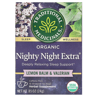 Traditional Medicinals, 有机 Nighty Night Extra®，柠檬香蜂草和缬草，无咖啡萃取，16 独立茶包，0.85 盎司（24 克）