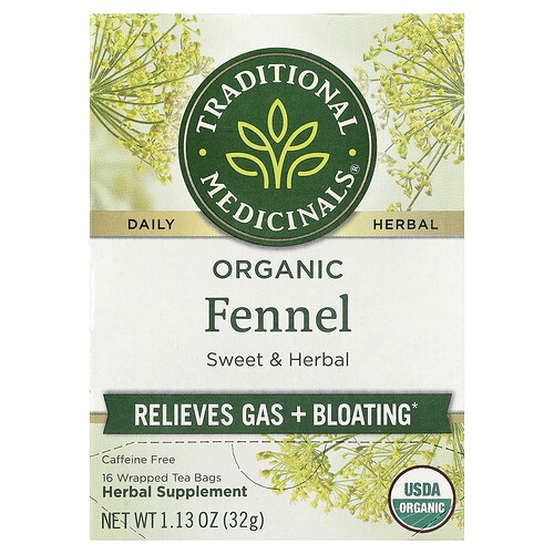 Traditional Medicinals, Organic Fennel, Caffeine Free, 16 Wrapped Tea Bags, 1.13 oz (32 g)