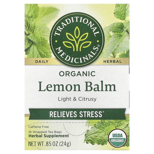 Traditional Medicinals, Organic Lemon Balm, Caffeine Free, 16 Wrapped Tea Bags, 0.85 oz (24 g)