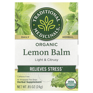 Traditional Medicinals, Organic Lemon Balm, Caffeine Free, 16 Wrapped Tea Bags, 0.85 oz (24 g)