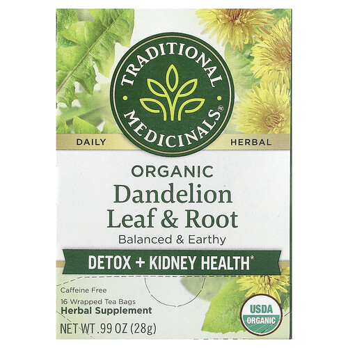 Traditional Medicinals Organic Dandelion Leaf & Root Tea, Caffeine Free, 16 Wrapped Tea Bags, 0.99 oz (28 g)