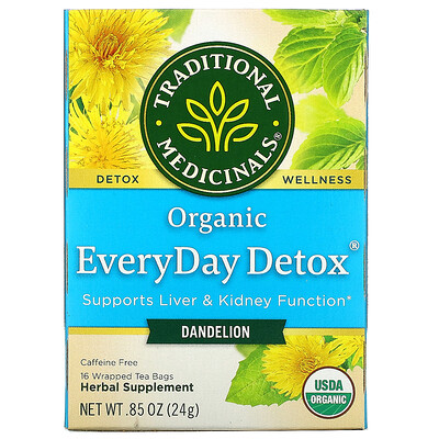 Купить Traditional Medicinals Organic EveryDay Detox, одуванчик, без кофеина, 16 чайных пакетиков в упаковке, 24 г (0, 85 унции)